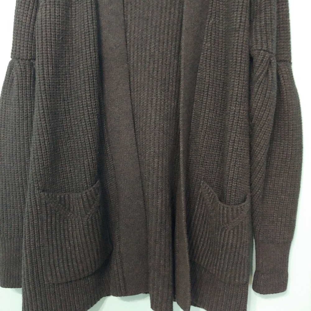 ANTHROPOLOGIE KNITTED & KNOTTED DARK Gray MAJELLA Open Front WOOL BLEND CARDIGAN - Picture 5 of 16